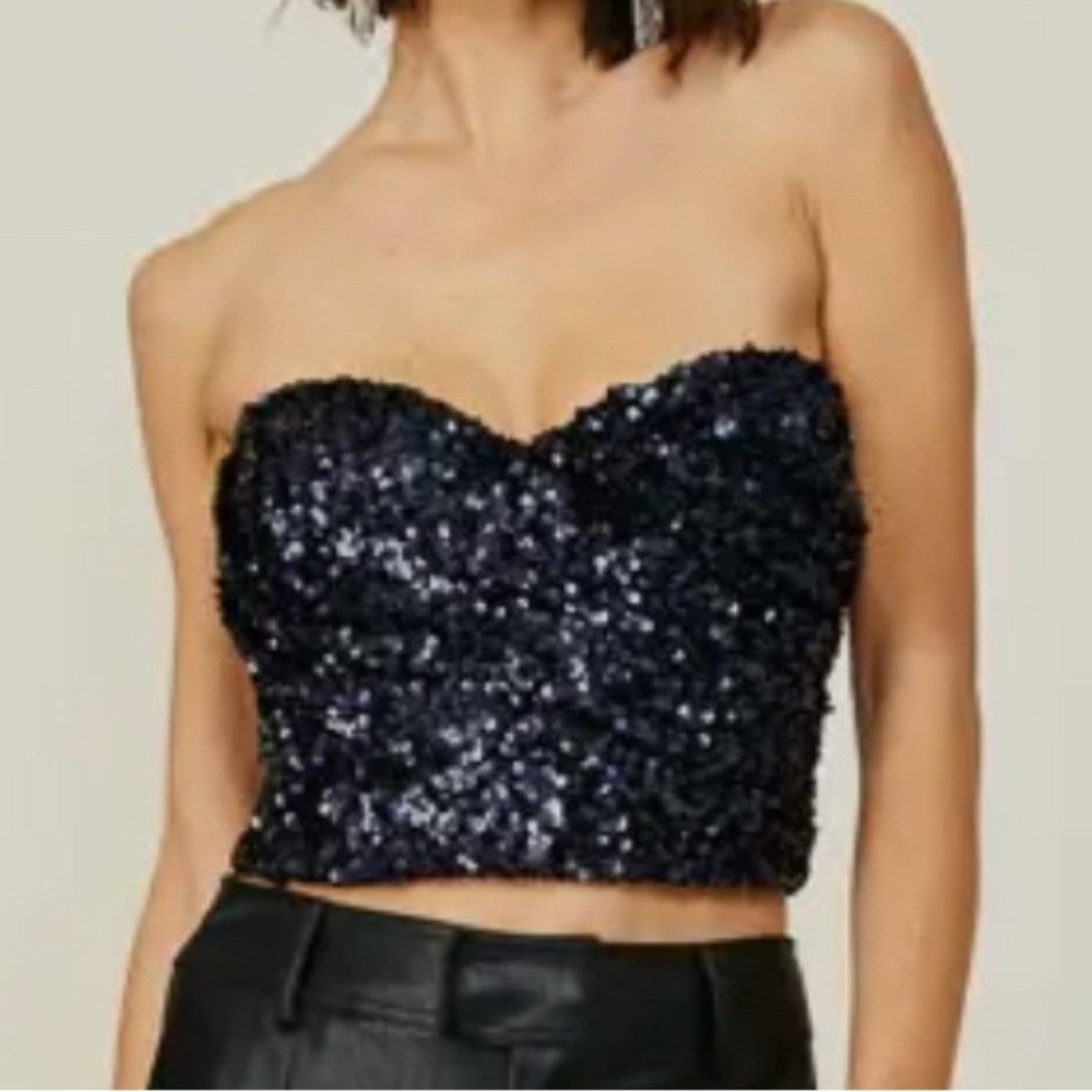 Line & Dot Dark Navy Blue Sequin Strapless Top Size Large NWT - Picture 3 of 6